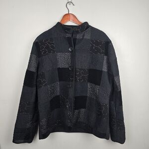 Donna Sharp Vintage Quilt Patchwork Button Up Jacket Black Womens Size L